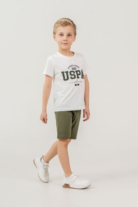 U.S. Polo Assn. Erkek Çocuk Pamuklu Bisiklet Yaka Baskılı Yazlık Regular Fit Haki Bermuda Takım US2473-C-V2 - 5