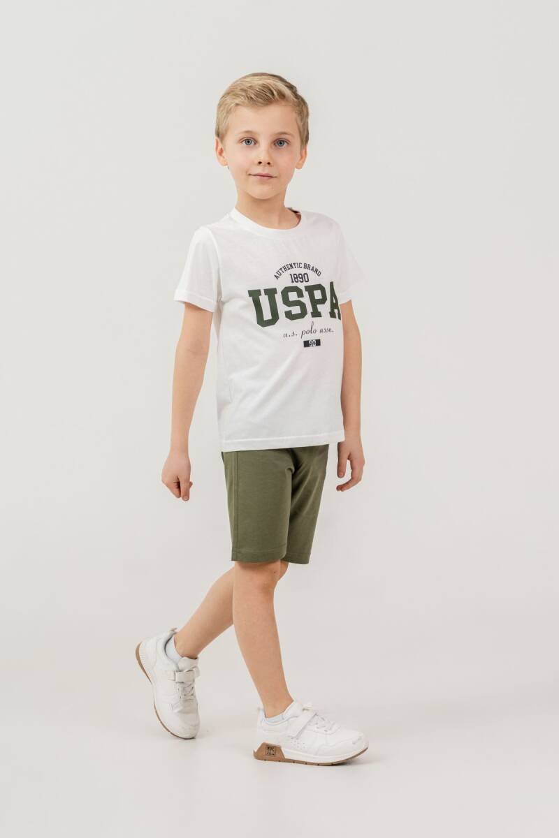 U.S. Polo Assn. Erkek Çocuk Pamuklu Bisiklet Yaka Baskılı Yazlık Regular Fit Haki Bermuda Takım US2473-C-V2 - 5