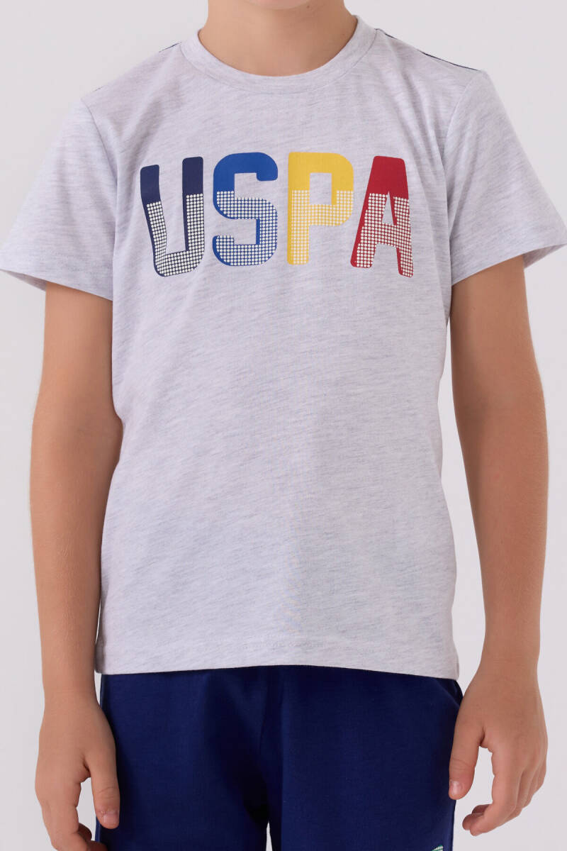 U.S. Polo Assn. Erkek Çocuk Pamuklu Bisiklet Yaka Pigment Baskılı Yazlık Regular Fit Gri Bermuda Takım US818-C-V4 - 4