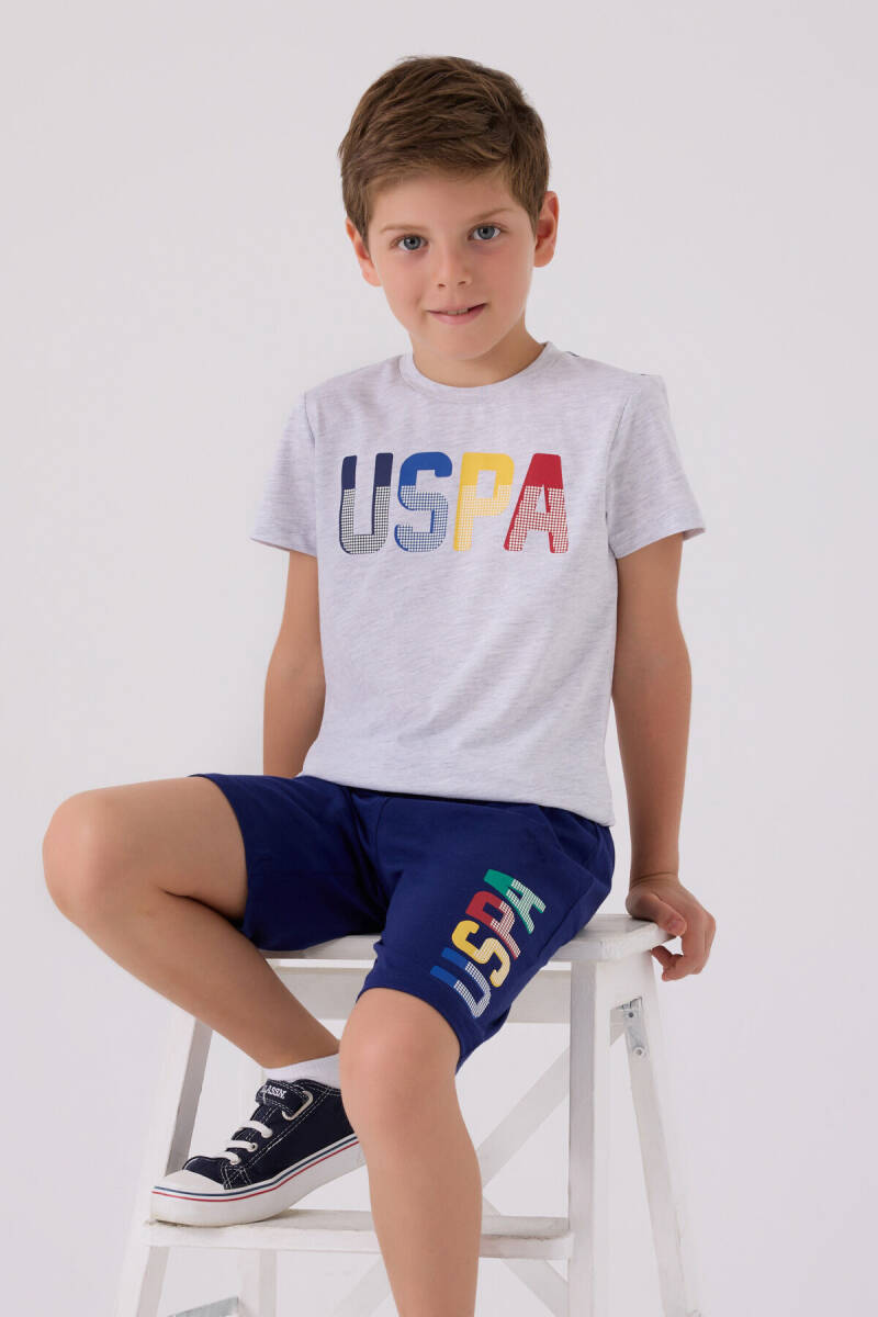 U.S. Polo Assn. Erkek Çocuk Pamuklu Bisiklet Yaka Pigment Baskılı Yazlık Regular Fit Gri Bermuda Takım US818-C-V4 - 3