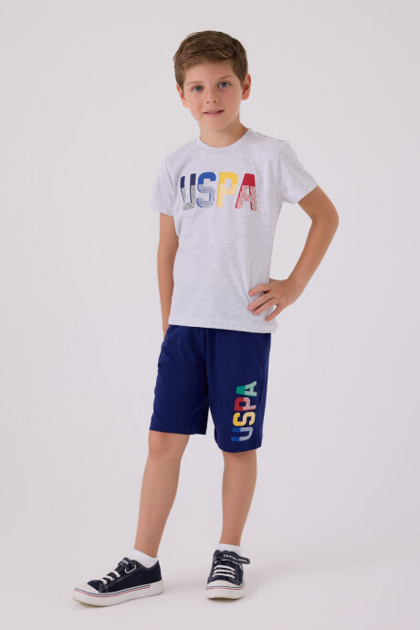 U.S. Polo Assn. Erkek Çocuk Pamuklu Bisiklet Yaka Pigment Baskılı Yazlık Regular Fit Gri Bermuda Takım US818-C-V4 - 1