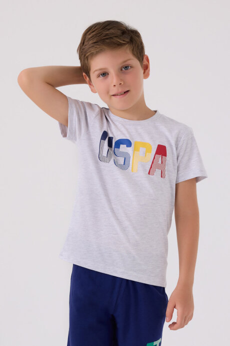U.S. Polo Assn. Erkek Çocuk Pamuklu Bisiklet Yaka Pigment Baskılı Yazlık Regular Fit Gri Bermuda Takım US818-C-V4 - 2