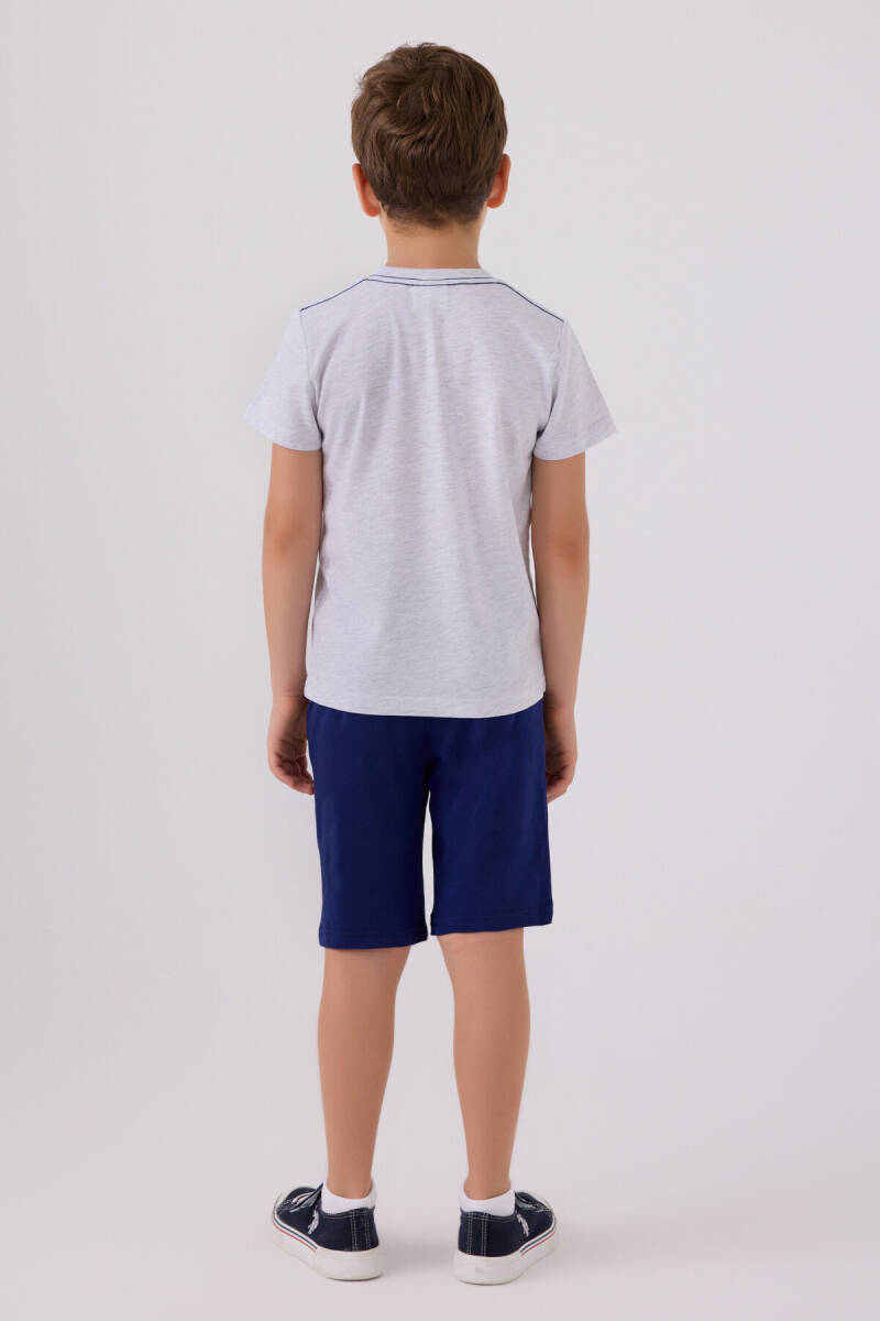 U.S. Polo Assn. Erkek Çocuk Pamuklu Bisiklet Yaka Pigment Baskılı Yazlık Regular Fit Gri Bermuda Takım US818-C-V4 - 5