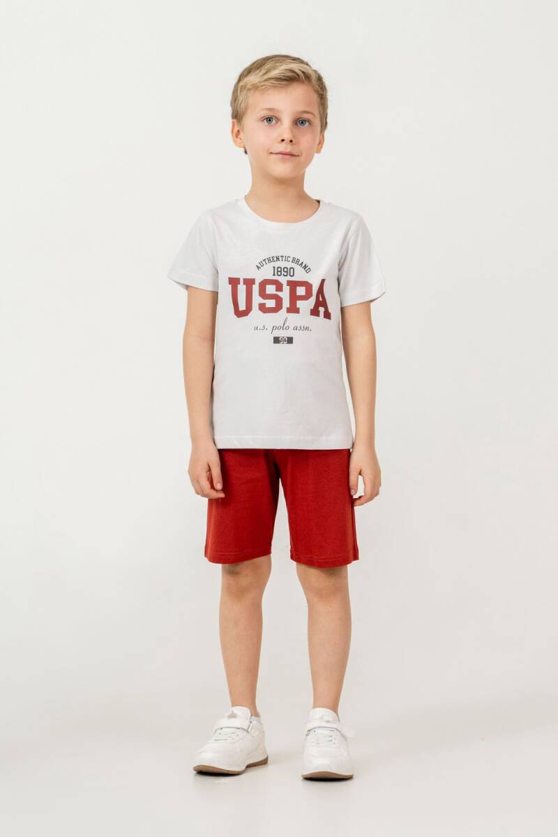 U.S. Polo Assn. Erkek Çocuk Pamuklu Bisiklet Yaka Baskılı Yazlık Regular Fit Kırmızı Bermuda Takım US2473-C-V1 - 1