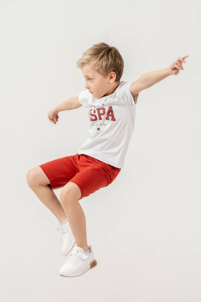 U.S. Polo Assn. Erkek Çocuk Pamuklu Bisiklet Yaka Baskılı Yazlık Regular Fit Kırmızı Bermuda Takım US2473-C-V1 - 4