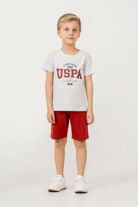 U.S. Polo Assn. Erkek Çocuk Bisiklet Yaka Baskılı Yazlık Regular Fit Kırmızı Bermuda Takım US2473-C-V1