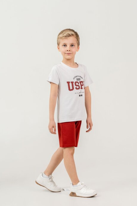U.S. Polo Assn. Erkek Çocuk Bisiklet Yaka Baskılı Yazlık Regular Fit Kırmızı Bermuda Takım US2473-C-V1 (1)