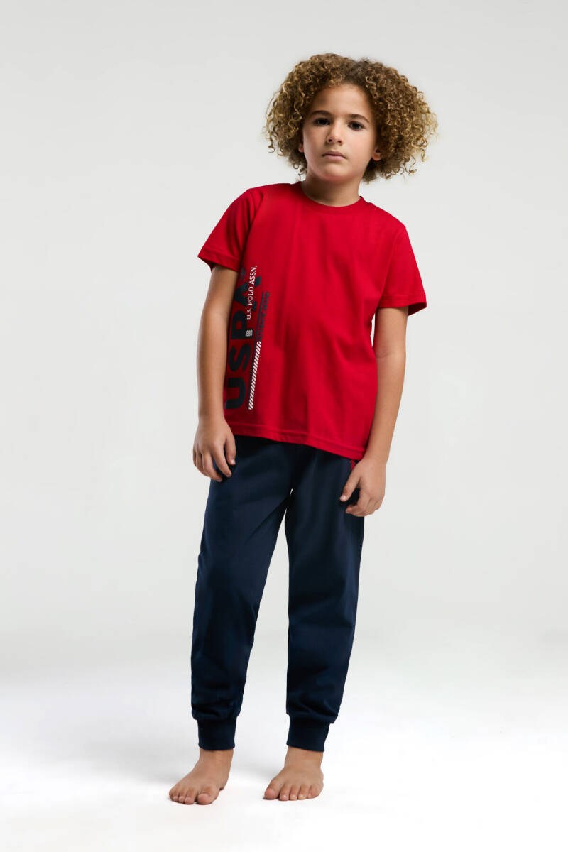 U.S. Polo Assn. Erkek Çocuk Pamuklu Bisiklet Yaka Pigment Baskılı Yazlık Regular Fit Kırmızı Pijama Takımı US2013-C-V1 - 3