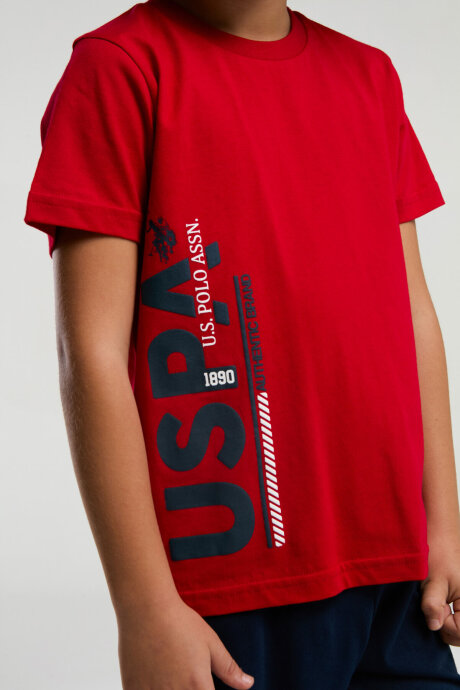 U.S. Polo Assn. Erkek Çocuk Pamuklu Bisiklet Yaka Pigment Baskılı Yazlık Regular Fit Kırmızı Pijama Takımı US2013-C-V1 - 4