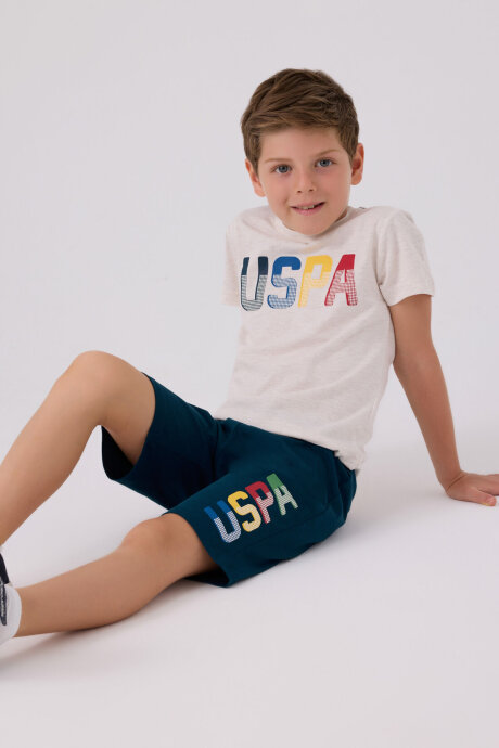 U.S. Polo Assn. Erkek Çocuk Pamuklu Bisiklet Yaka Pigment Baskılı Yazlık Regular Fit Krem Bermuda Takım US818-C-V5 - 3