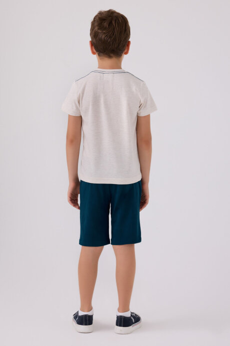 U.S. Polo Assn. Erkek Çocuk Pamuklu Bisiklet Yaka Pigment Baskılı Yazlık Regular Fit Krem Bermuda Takım US818-C-V5 - 5