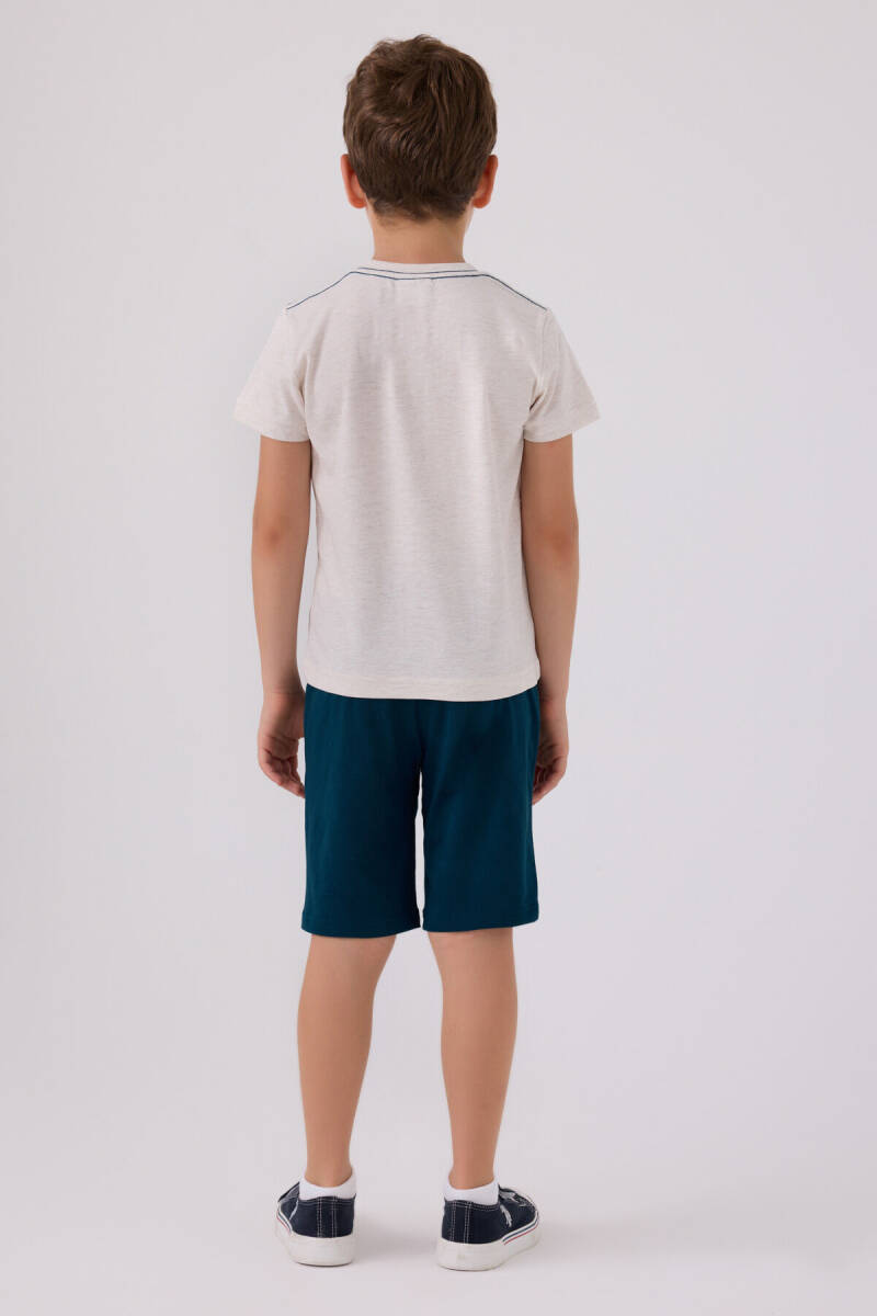 U.S. Polo Assn. Erkek Çocuk Pamuklu Bisiklet Yaka Pigment Baskılı Yazlık Regular Fit Krem Bermuda Takım US818-C-V5 - 5