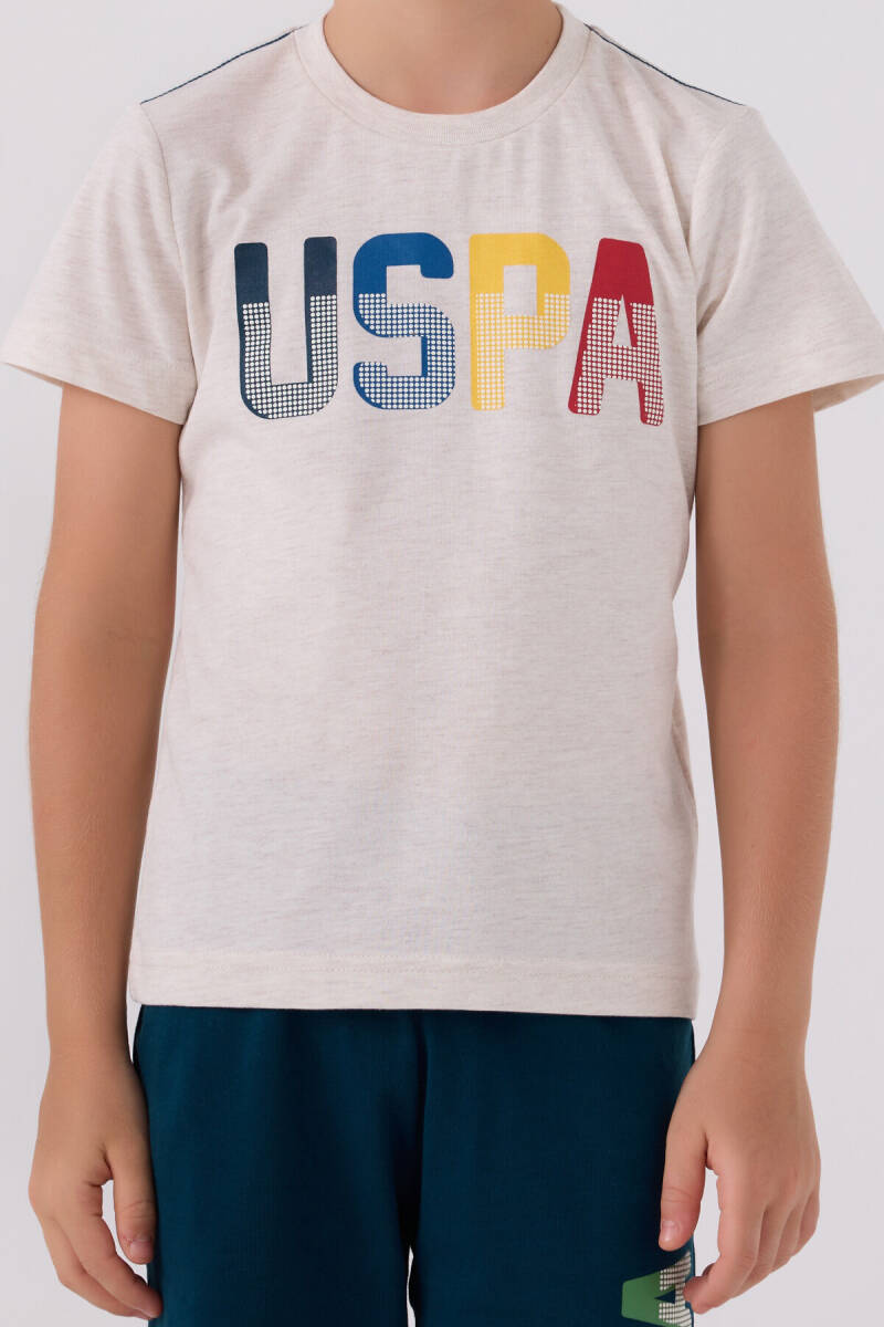 U.S. Polo Assn. Erkek Çocuk Pamuklu Bisiklet Yaka Pigment Baskılı Yazlık Regular Fit Krem Bermuda Takım US818-C-V5 - 4