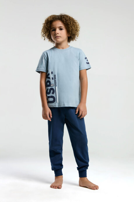 U.S. Polo Assn. Erkek Çocuk Bisiklet Yaka Pigment Baskılı Yazlık Regular Fit Mavi Pijama Takımı US2013-C-V2 (1)