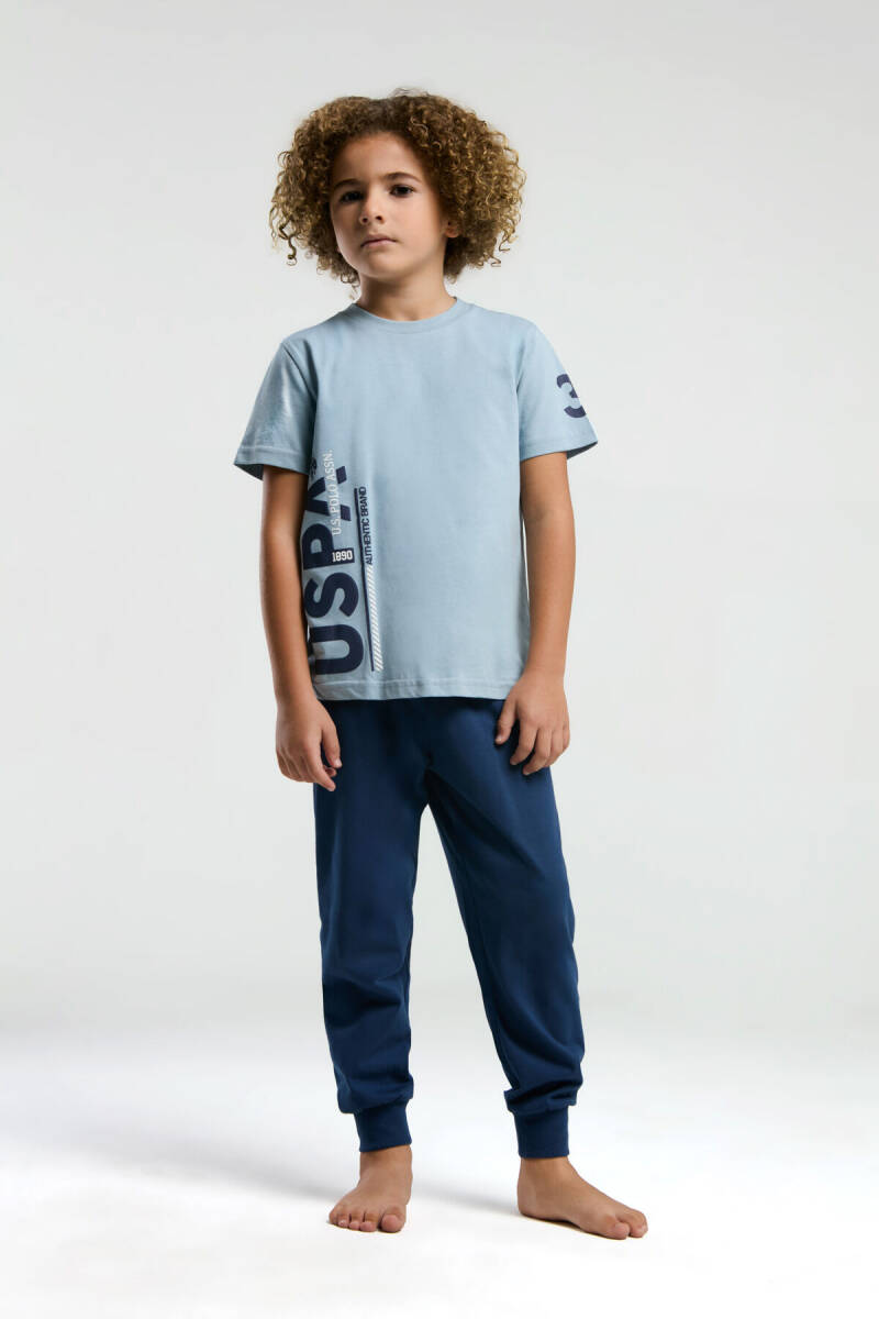 U.S. Polo Assn. Erkek Çocuk Pamuklu Bisiklet Yaka Pigment Baskılı Yazlık Regular Fit Mavi Pijama Takımı US2013-C-V2 - 2