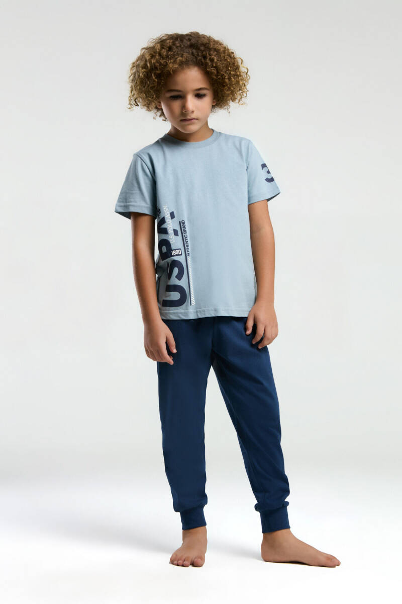 U.S. Polo Assn. Erkek Çocuk Pamuklu Bisiklet Yaka Pigment Baskılı Yazlık Regular Fit Mavi Pijama Takımı US2013-C-V2 - 3