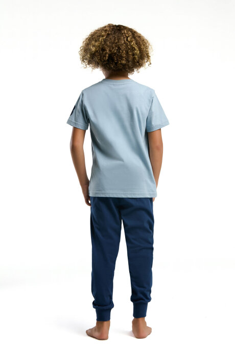 U.S. Polo Assn. Erkek Çocuk Pamuklu Bisiklet Yaka Pigment Baskılı Yazlık Regular Fit Mavi Pijama Takımı US2013-C-V2 - 5