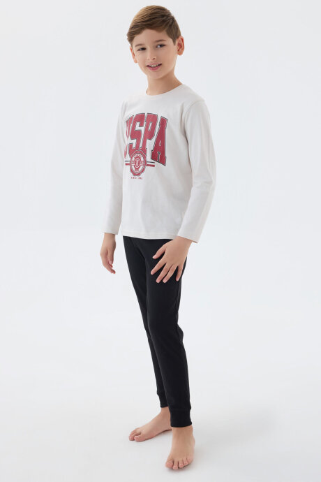 U.S. Polo Assn. Erkek Çocuk Bisiklet Yaka Pigment Baskılı Kışlık Regular Fit Beyaz Pijama Takımı US1578-C-V2