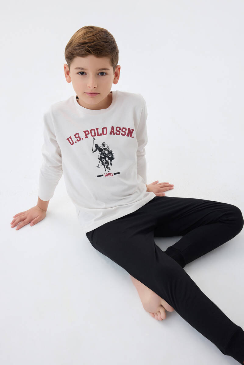 U.S. Polo Assn. Erkek Çocuk Beyaz Uzun Kol Pijama Takım