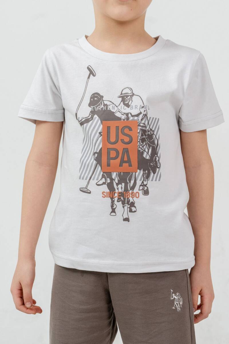 U.S. Polo Assn. Erkek Çocuk Pamuklu Bisiklet Yaka Baskılı Yazlık Regular Fit Krem Bermuda Takım US2472-C-V2 - 2