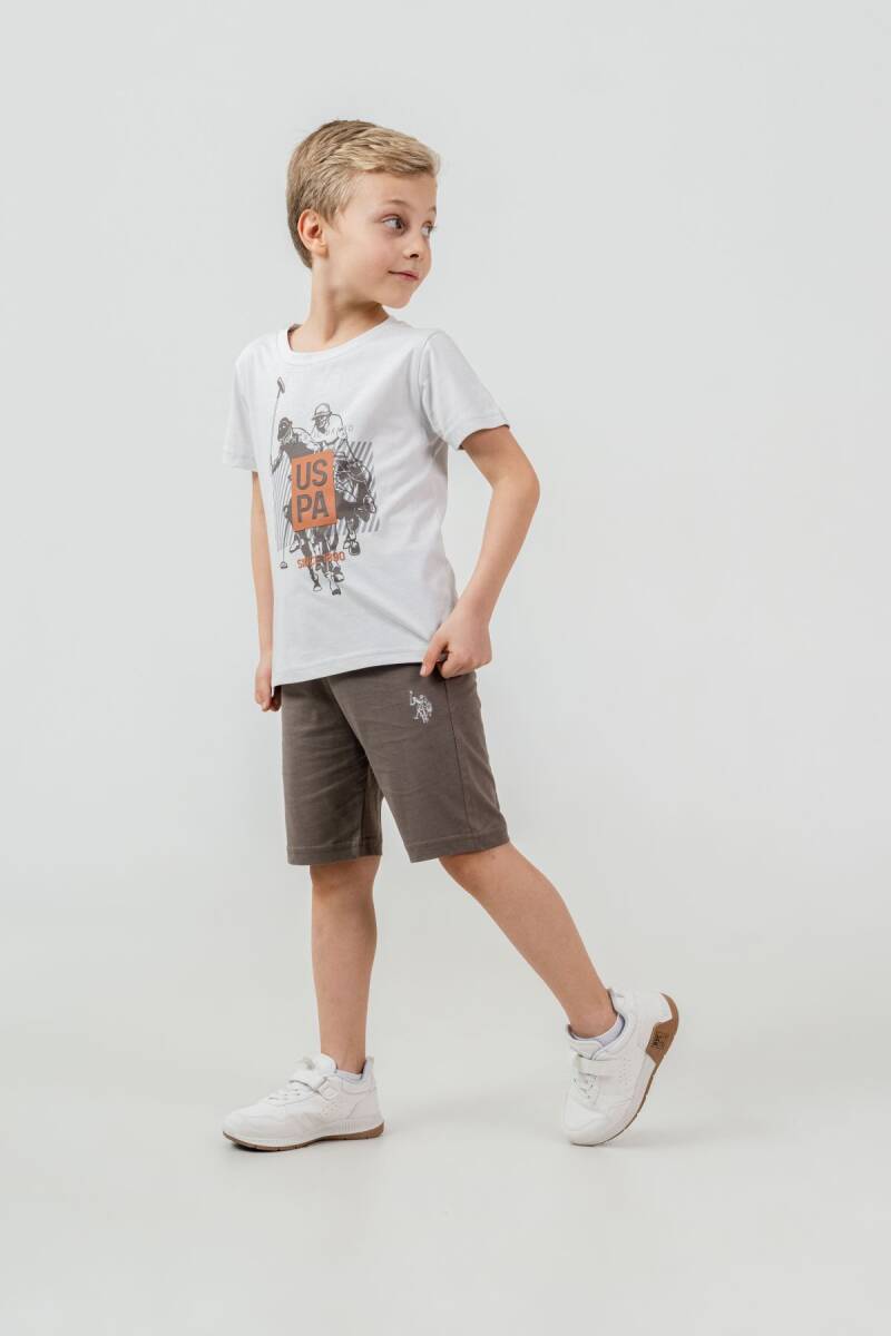 U.S. Polo Assn. Erkek Çocuk Pamuklu Bisiklet Yaka Baskılı Yazlık Regular Fit Krem Bermuda Takım US2472-C-V2 - 4