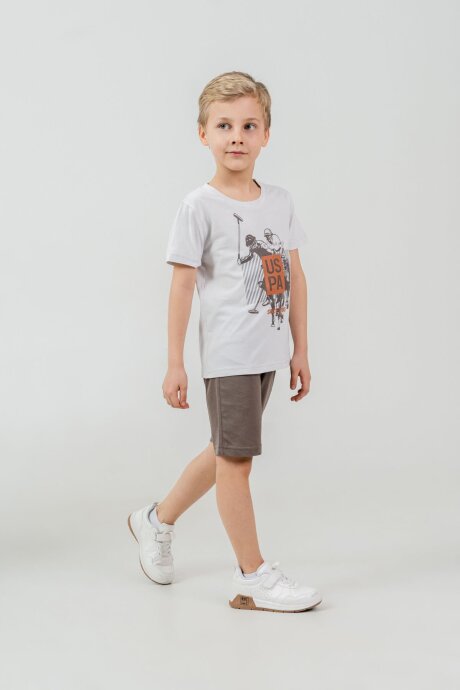 U.S. Polo Assn. Erkek Çocuk Bisiklet Yaka Baskılı Yazlık Regular Fit Krem Bermuda Takım US2472-C-V2