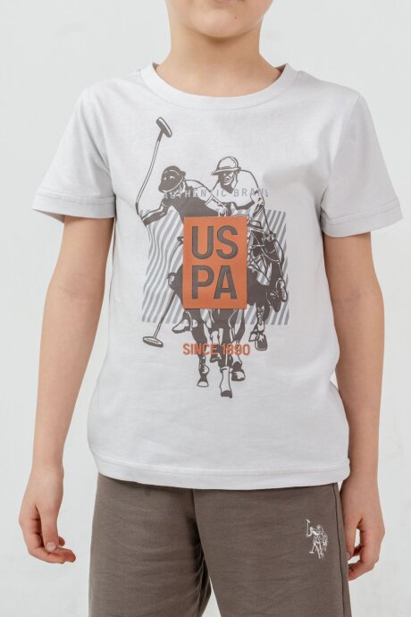 U.S. Polo Assn. Erkek Çocuk Bisiklet Yaka Baskılı Yazlık Regular Fit Krem Bermuda Takım US2472-C-V2 (1)