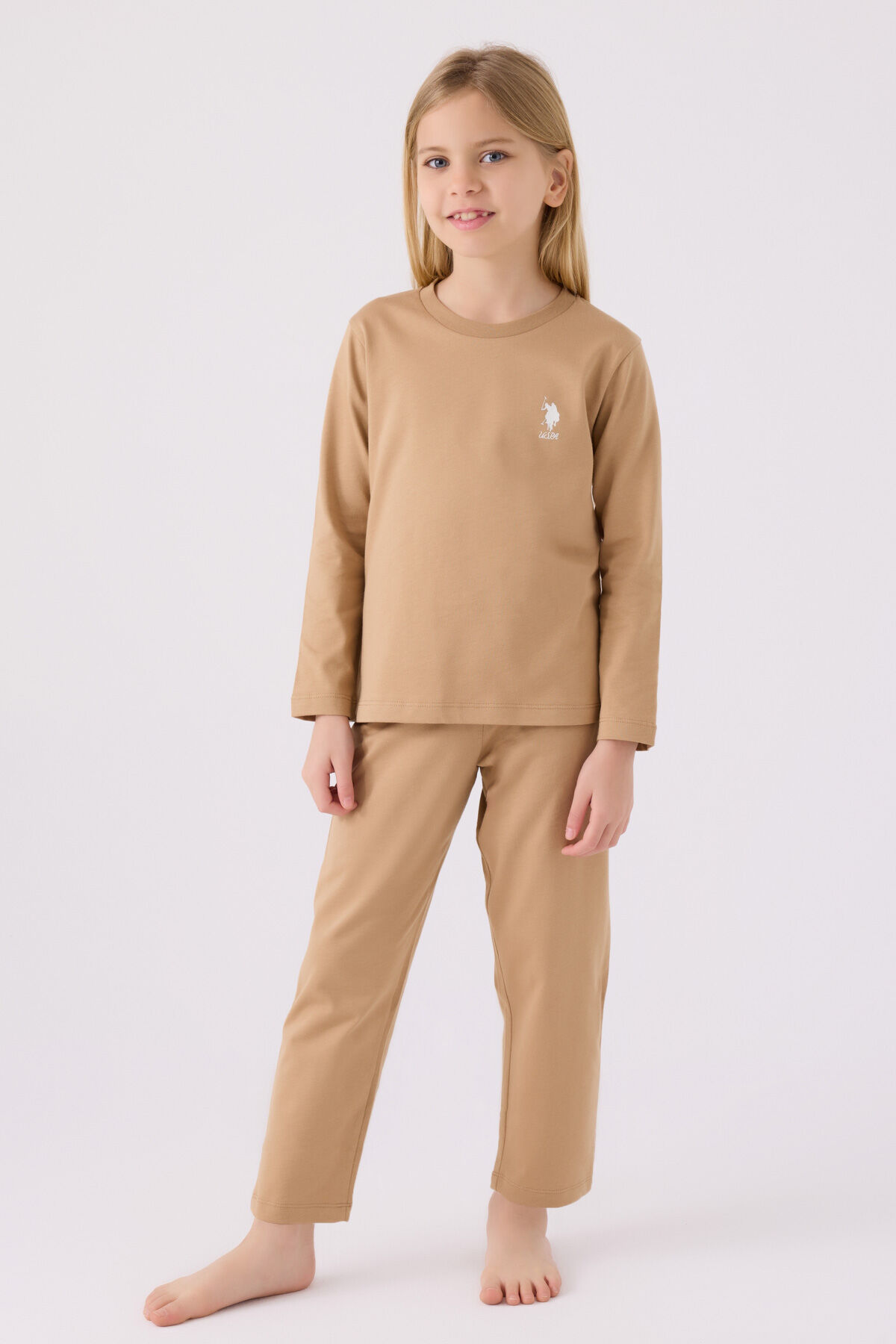 U.S. Polo Assn Kız Çocuk Kahverengi Pijama Takımı
