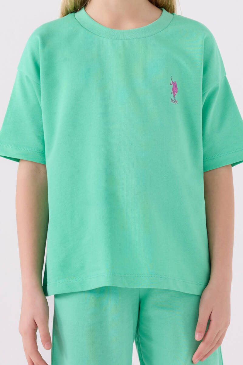 U.S. Polo Assn. Kız Çocuk Bisiklet Yaka Sargı Nakışlı Yazlık Regular Fit Yeşil Bermuda Takım US1850-C-V22 - 4