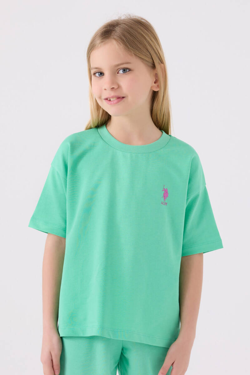 U.S. Polo Assn. Kız Çocuk Bisiklet Yaka Sargı Nakışlı Yazlık Regular Fit Yeşil Bermuda Takım US1850-C-V22 - 2