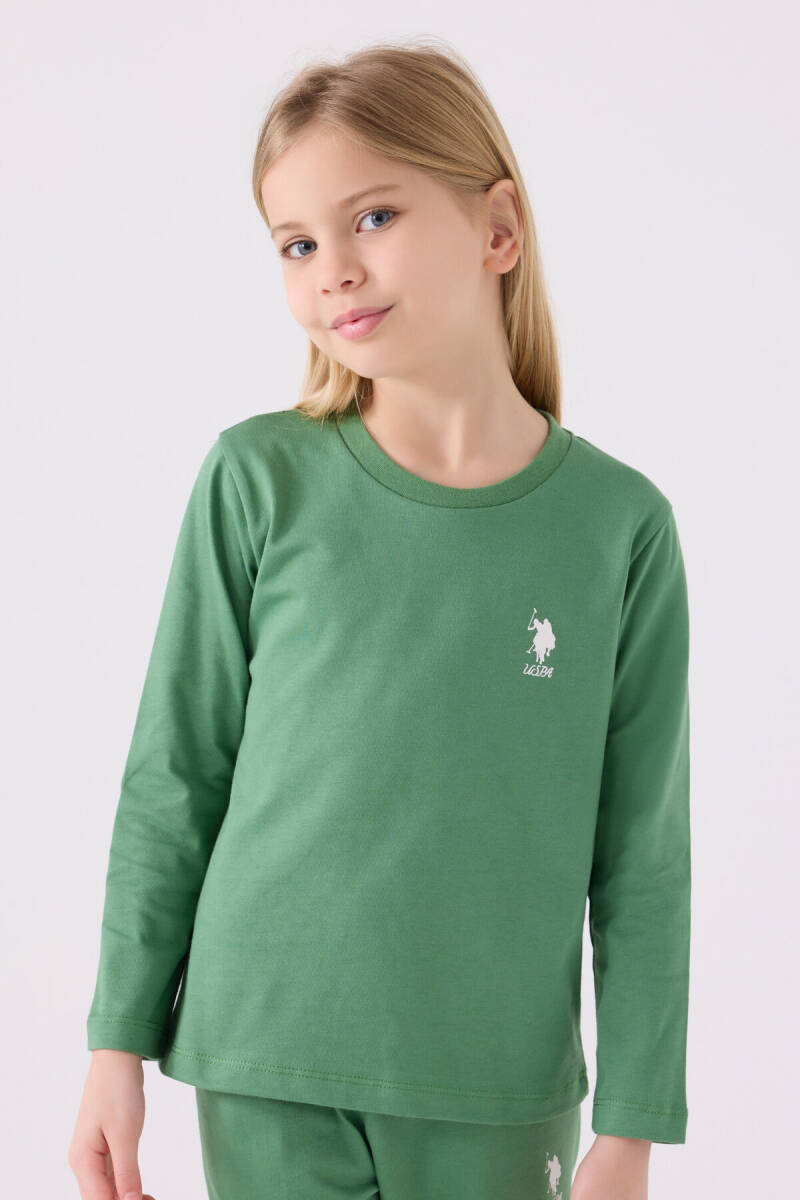 U.S. Polo Assn. Kız Çocuk Pamuklu Bisiklet Yaka Pigment Baskılı Kışlık Regular Fit Yeşil Pijama Takımı US1668-C-V3 - 2