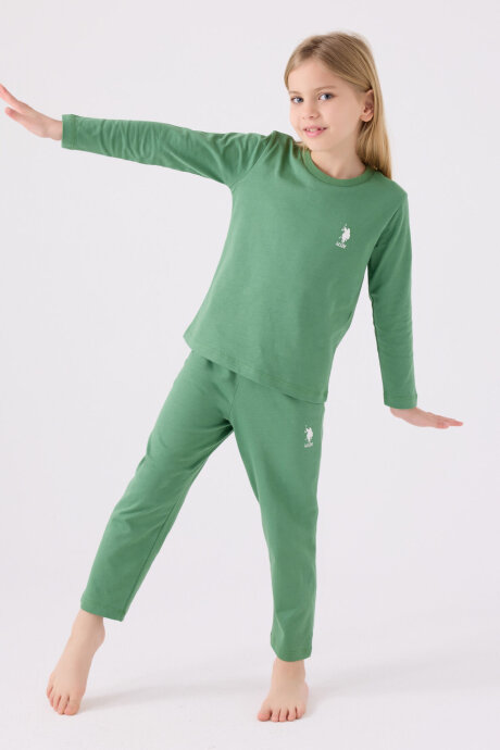U.S. Polo Assn. Kız Çocuk Pamuklu Bisiklet Yaka Pigment Baskılı Kışlık Regular Fit Yeşil Pijama Takımı US1668-C-V3 - 3