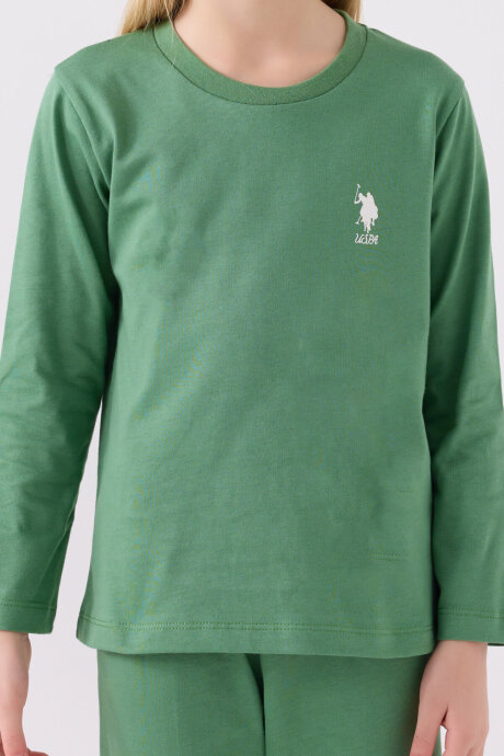 U.S. Polo Assn. Kız Çocuk Pamuklu Bisiklet Yaka Pigment Baskılı Kışlık Regular Fit Yeşil Pijama Takımı US1668-C-V3 - 4