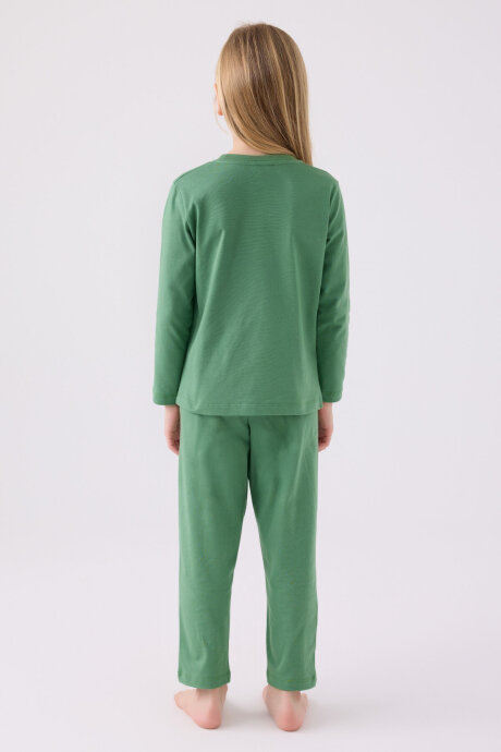 U.S. Polo Assn. Kız Çocuk Pamuklu Bisiklet Yaka Pigment Baskılı Kışlık Regular Fit Yeşil Pijama Takımı US1668-C-V3 - 5