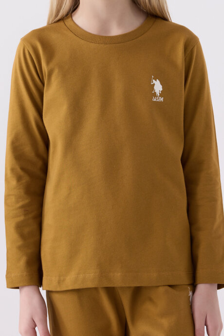 U.S. Polo Assn. Kız Çocuk Pamuklu Bisiklet Yaka Pigment Baskılı Kışlık Regular Fit Kahverengi Pijama Takımı US1668-C-V5 - 4