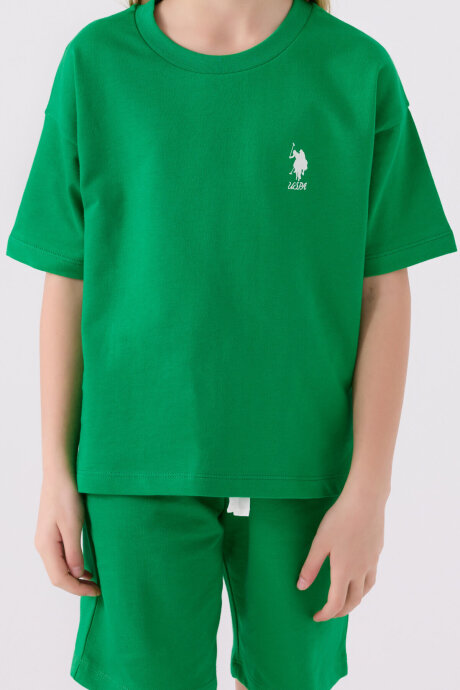 U.S. Polo Assn. Kız Çocuk Pamuklu Bisiklet Yaka Sargı Nakışlı Yazlık Regular Fit Yeşil Bermuda Takım US1850-C-V12 - 4
