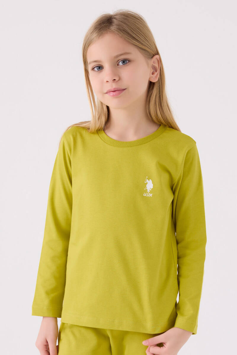U.S. Polo Assn. Kız Çocuk Pamuklu Bisiklet Yaka Pigment Baskılı Kışlık Regular Fit Yeşil Pijama Takımı US1668-C-V1 - 2