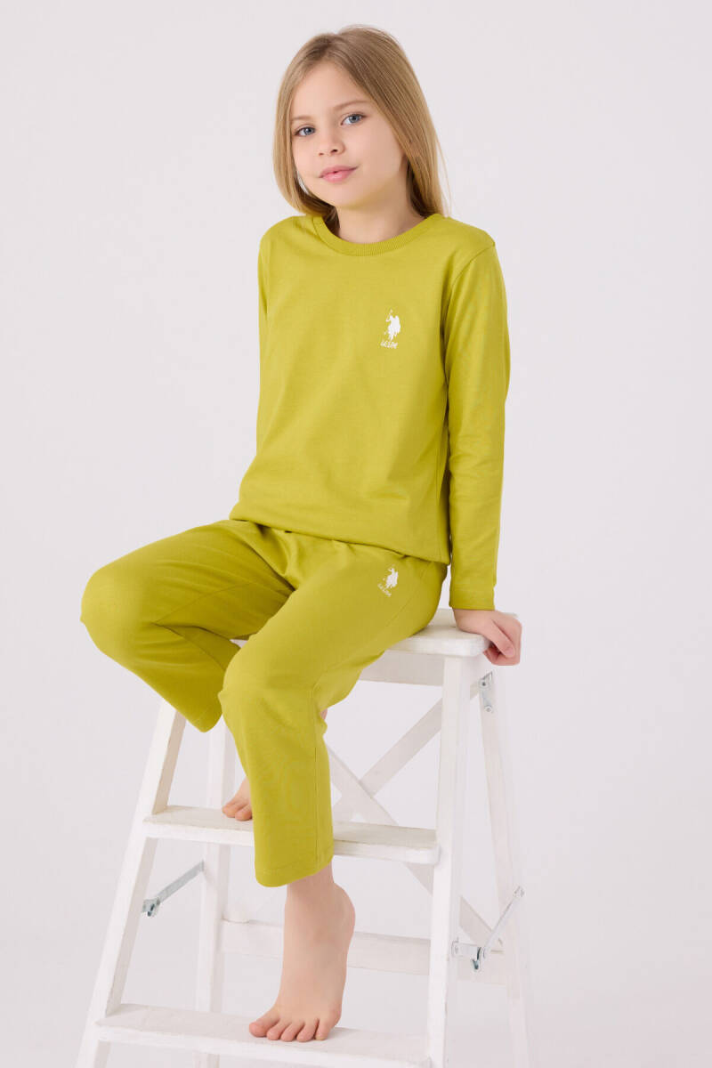U.S. Polo Assn. Kız Çocuk Pamuklu Bisiklet Yaka Pigment Baskılı Kışlık Regular Fit Yeşil Pijama Takımı US1668-C-V1 - 3