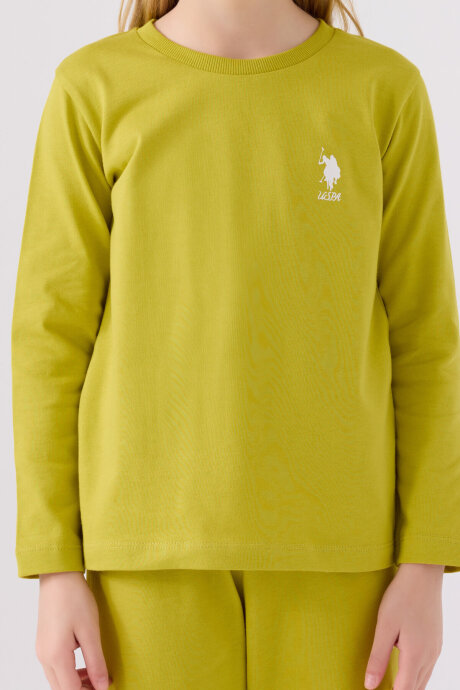 U.S. Polo Assn. Kız Çocuk Pamuklu Bisiklet Yaka Pigment Baskılı Kışlık Regular Fit Yeşil Pijama Takımı US1668-C-V1 - 4