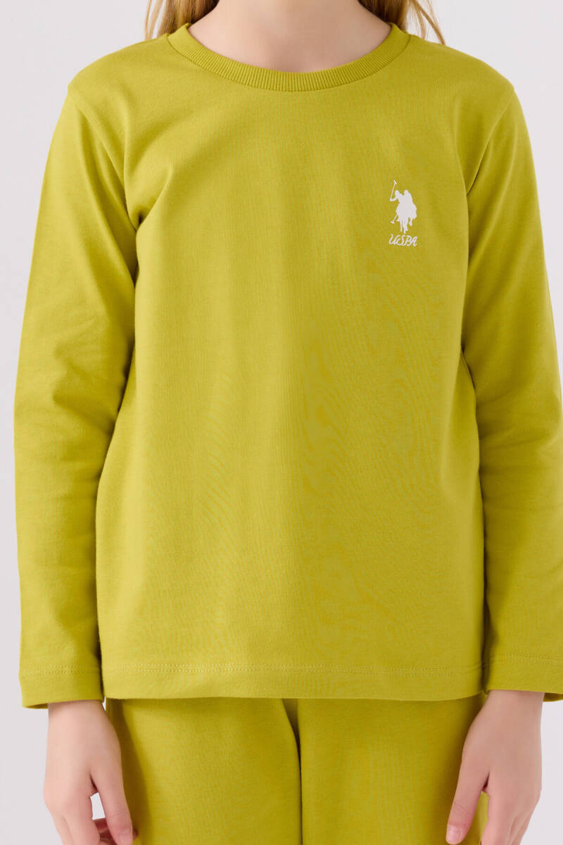 U.S. Polo Assn. Kız Çocuk Pamuklu Bisiklet Yaka Pigment Baskılı Kışlık Regular Fit Yeşil Pijama Takımı US1668-C-V1 - 4