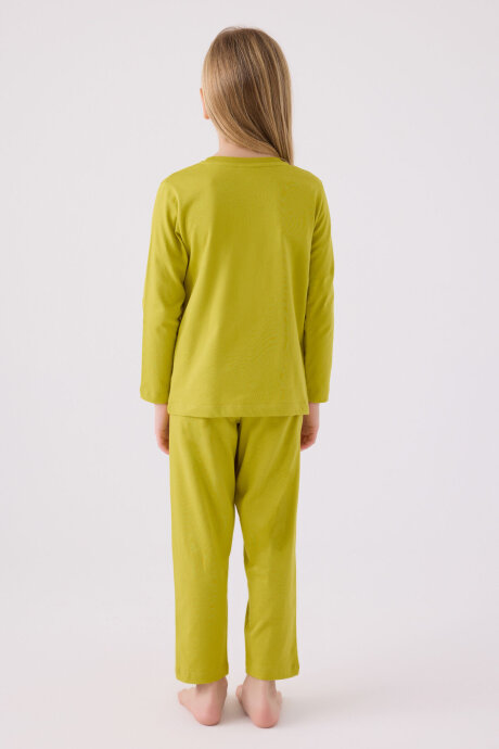 U.S. Polo Assn. Kız Çocuk Pamuklu Bisiklet Yaka Pigment Baskılı Kışlık Regular Fit Yeşil Pijama Takımı US1668-C-V1 - 5