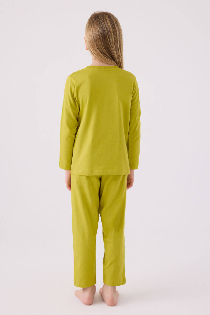 U.S. Polo Assn. Kız Çocuk Pamuklu Bisiklet Yaka Pigment Baskılı Kışlık Regular Fit Yeşil Pijama Takımı US1668-C-V1 - 5