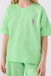 U.S. Polo Assn. Kız Çocuk Pamuklu Bisiklet Yaka Sargı Nakışlı Yazlık Regular Fit Yeşil Bermuda Takım US1850-C-V21 - 4