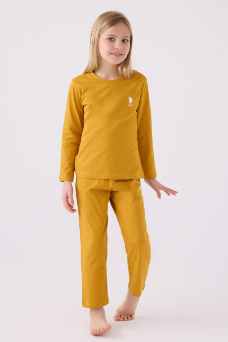 U.S. Polo Assn. Kız Çocuk Bisiklet Yaka Pigment Baskılı Kışlık Regular Fit Sarı Pijama Takımı US1668-C-V4