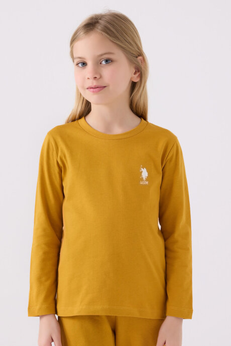 U.S. Polo Assn. Kız Çocuk Bisiklet Yaka Pigment Baskılı Kışlık Regular Fit Sarı Pijama Takımı US1668-C-V4 (1)