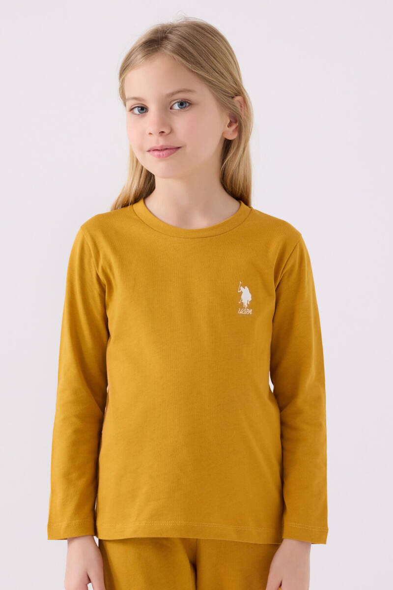 U.S. Polo Assn. Kız Çocuk Pamuklu Bisiklet Yaka Pigment Baskılı Kışlık Regular Fit Sarı Pijama Takımı US1668-C-V4 - 2
