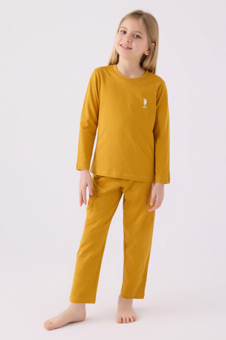U.S. Polo Assn. Kız Çocuk Pamuklu Bisiklet Yaka Pigment Baskılı Kışlık Regular Fit Sarı Pijama Takımı US1668-C-V4 - 3