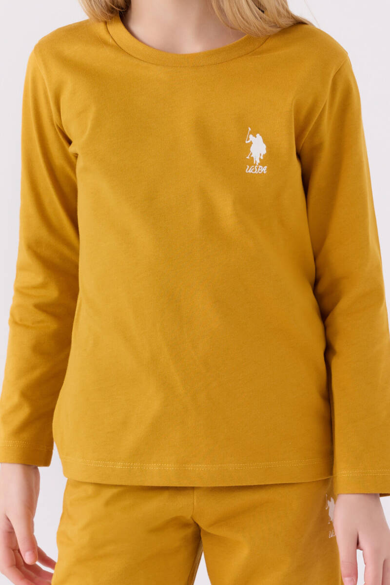 U.S. Polo Assn. Kız Çocuk Pamuklu Bisiklet Yaka Pigment Baskılı Kışlık Regular Fit Sarı Pijama Takımı US1668-C-V4 - 4