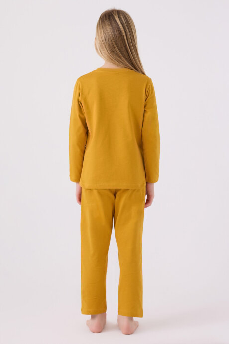 U.S. Polo Assn. Kız Çocuk Pamuklu Bisiklet Yaka Pigment Baskılı Kışlık Regular Fit Sarı Pijama Takımı US1668-C-V4 - 5