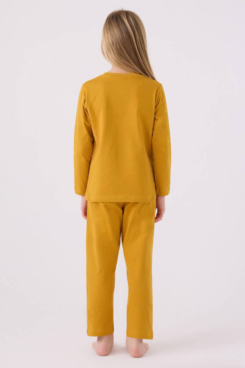 U.S. Polo Assn. Kız Çocuk Pamuklu Bisiklet Yaka Pigment Baskılı Kışlık Regular Fit Sarı Pijama Takımı US1668-C-V4 - 5